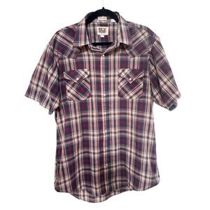Ely Cattleman Mens Plaid Western Shirt‎ Tall Man Lg Tall 16.5 Short Sleeve